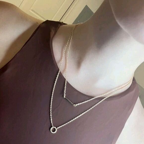 💖 2/$30 Gold Statement Layered dainty bar & rhinestone ring pendants Necklace - Picture 9 of 12